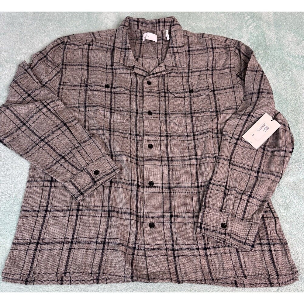 Mens XXL BLDWN Baldwin Regular Fit Plaid Button-up Flannel Grey Long Sleeve